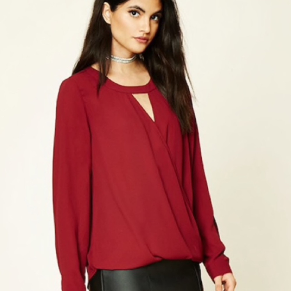 Forever 21 Cutout Surplice Red Top - Picture 5 of 7